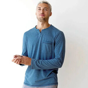 LUNYA Lahgo by‎ Lunya Men’s Grey Henley Sleep Shirt athleisure, Longsleeve NWOT